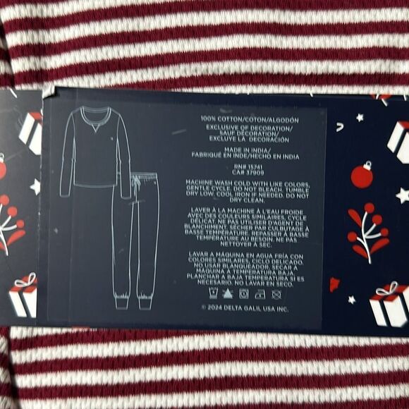 Tommy Hilfiger XL Deep Red White Stripes Thermal Crew Top & Jogger PJ Gift Set - Picture 9 of 9